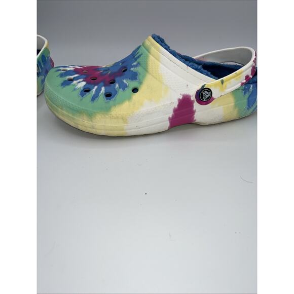 Crocs Unisex Multicolor Tie Dye Classic Fur Lined Clog Men Sz 11 Womens Sz 13 - Picture 2 of 10